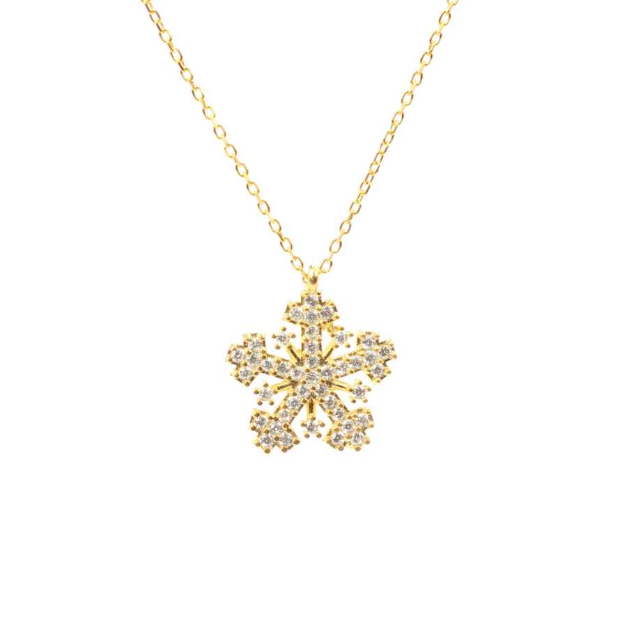 Premium 925 Sterling Silver Snowflake Necklace White Stone