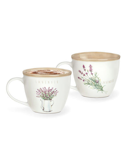 New Bone China Two-Piece Mug Set - Delicate Lavender Pattern