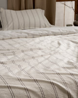 100% Cotton Single Duvet Cover Set - Striped Washed Gofre