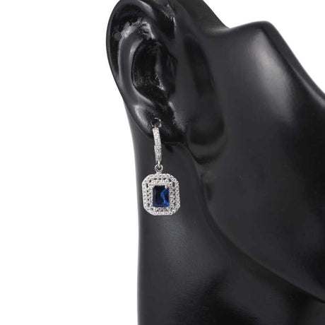 925 Sterling Silver Zircon Earrings - Double Row Halo Rectangular Design