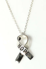 925 Sterling Silver Ribbon Pendant Necklace - Engraved HOPE