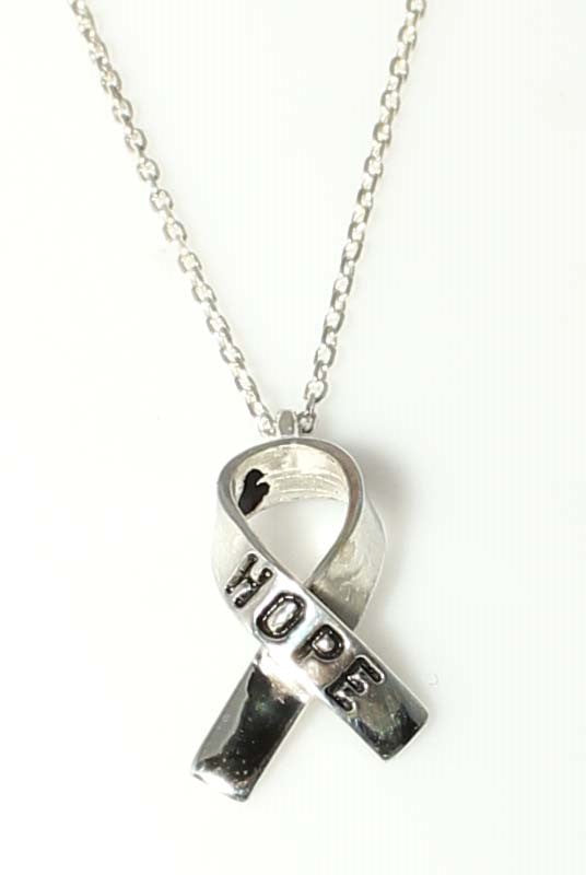 925 Sterling Silver Ribbon Pendant Necklace - Engraved HOPE