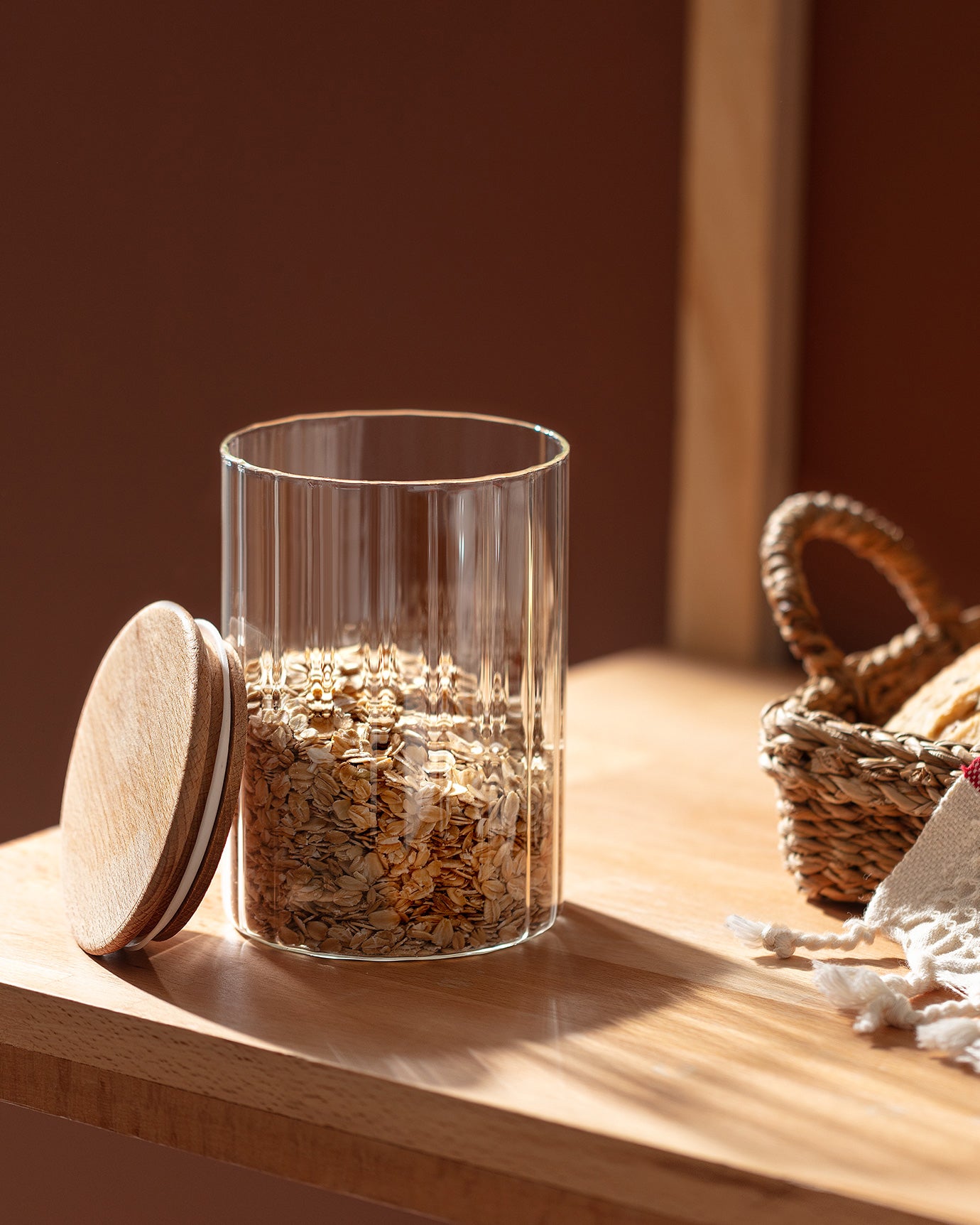 Clear Glass Food Storage Jar with Airtight Lid - 1000ml Cylinder Container