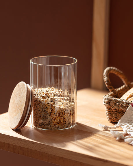 Clear Glass Food Storage Jar with Airtight Lid - 1000ml Cylinder Container