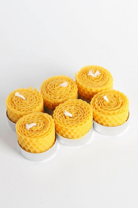 Natural Beeswax Tealight Candles - 6-Pack Set
