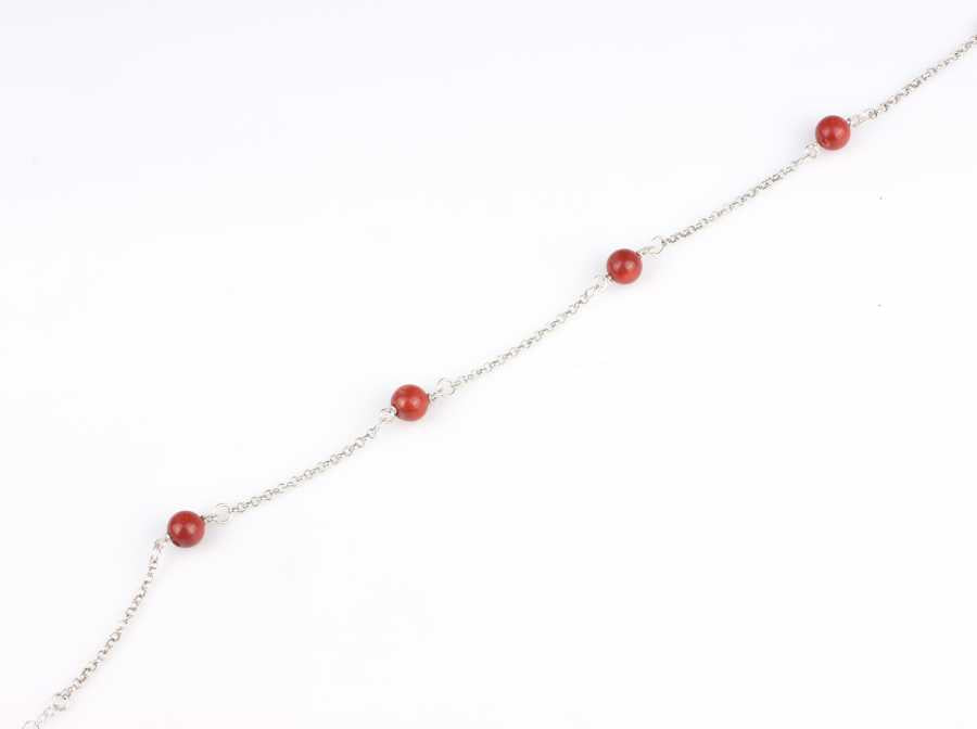 925 Sterling Silver Anklet with 4 Natural Coral Stones
