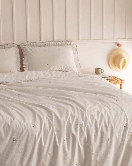 Saphir 100% Cotton Ranforce Embroidered King Duvet Cover Set - Natural