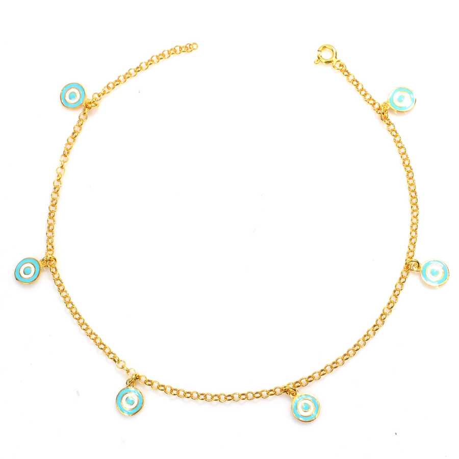 Premium 925 Sterling Silver Enamel Eye Bead Anklet