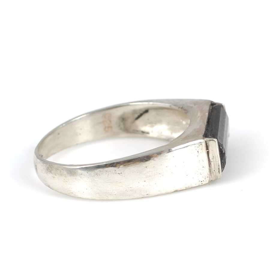 925 Sterling Silver Men's Onyx Ring - Bold Cylindrical Design