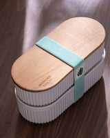Mintgroene 2-delige lunchbox set voor voedselopslag met houten deksels - 2x500ml inhoud