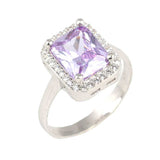 925 Sterling Silver Amethyst & Zircon Rectangular Statement Ring