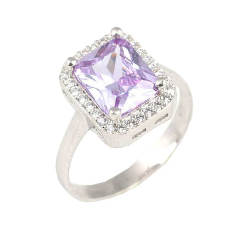 925 Sterling Silver Amethyst & Zircon Rectangular Statement Ring