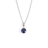 925 Sterling Silver Round Synthetic Sapphire Pendant Necklace
