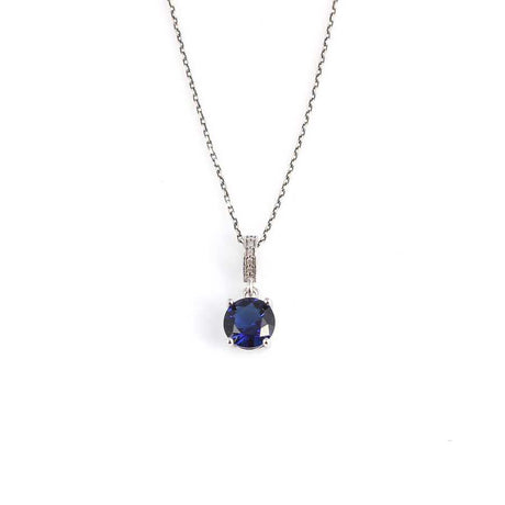 925 Sterling Silver Round Synthetic Sapphire Pendant Necklace