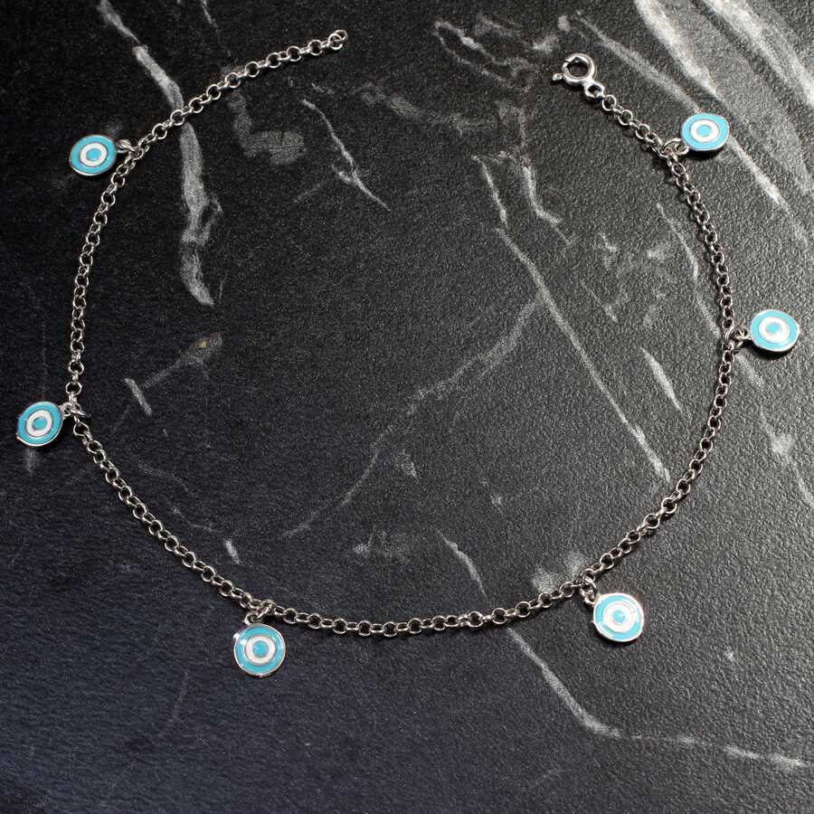 Premium 925 Sterling Silver Enamel Eye Bead Anklet
