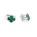 Exquisite 925 Sterling Silver Malachite Clover Drop Earrings