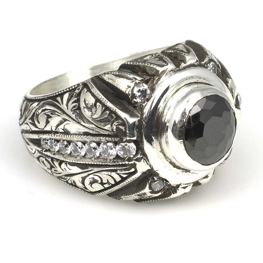 Professional Sterling Silver Onyx Zircon Handcrafted Mens Ring