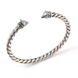 925 Sterling Silver Men's Bangle - Intricate Wolf Head Twisted Design