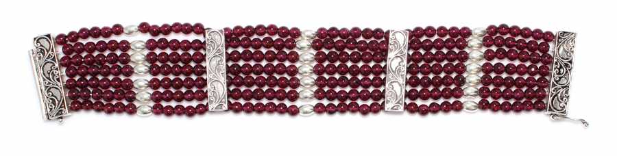 925 Sterling Silver 7-Row Garnet Statement Bracelet