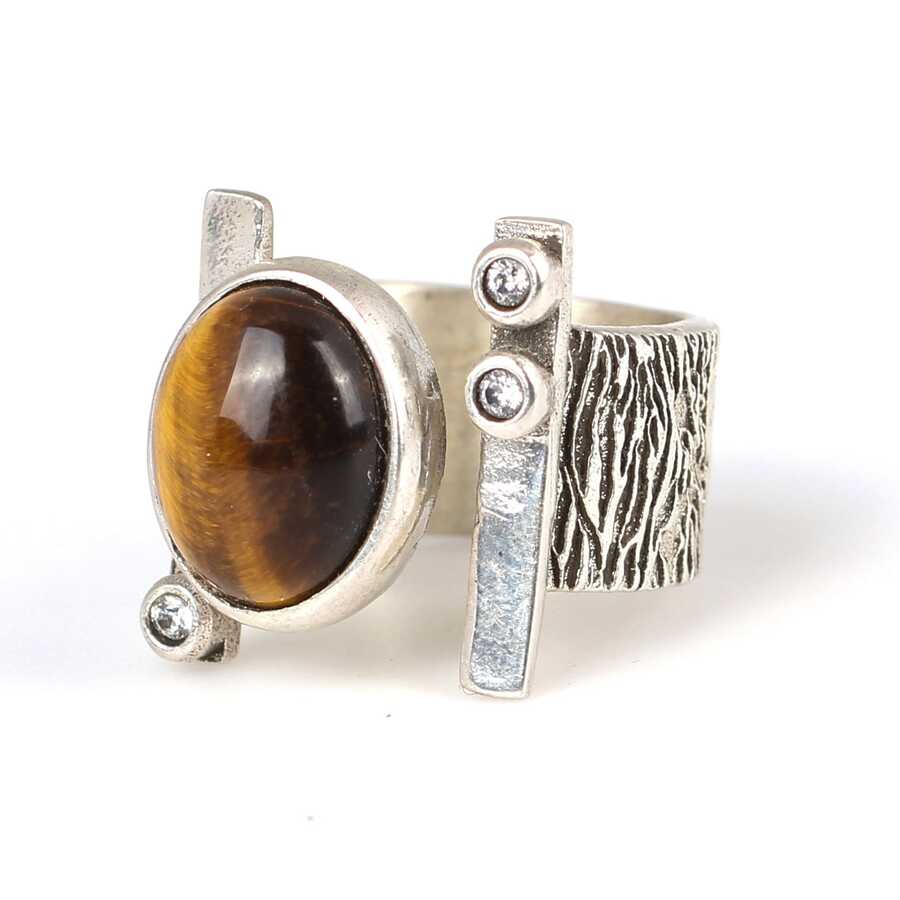 Premium Sterling Silver Tree Bark Tiger Eye Ring