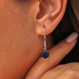 Premium 925 Sterling Silver Large Round Synthetic Sapphire Earrings