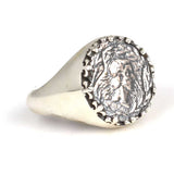 925 Sterling Silver Polished Round Top Caesar Style Ring