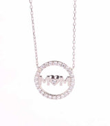 Sparkling Sterling Silver White Zircon 'Mom' Pendant Necklace