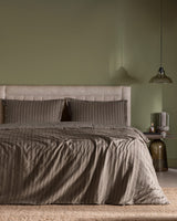 Nicole Double Bed 100% Cotton Textured Weave Duvet Cover Set, Mink