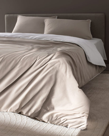 100% Cotton Sateen Double Duvet Cover Set - Printed & Piped Design