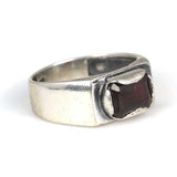 925 Sterling Silver Men's Ring - Rectangular Garnet Gemstone