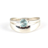 Sterling Silver Aquamarine Double Row Ring - Solitaire & Band Style