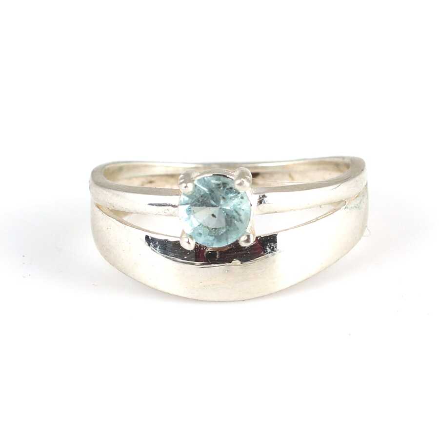 Sterling Silver Aquamarine Double Row Ring - Solitaire & Band Style