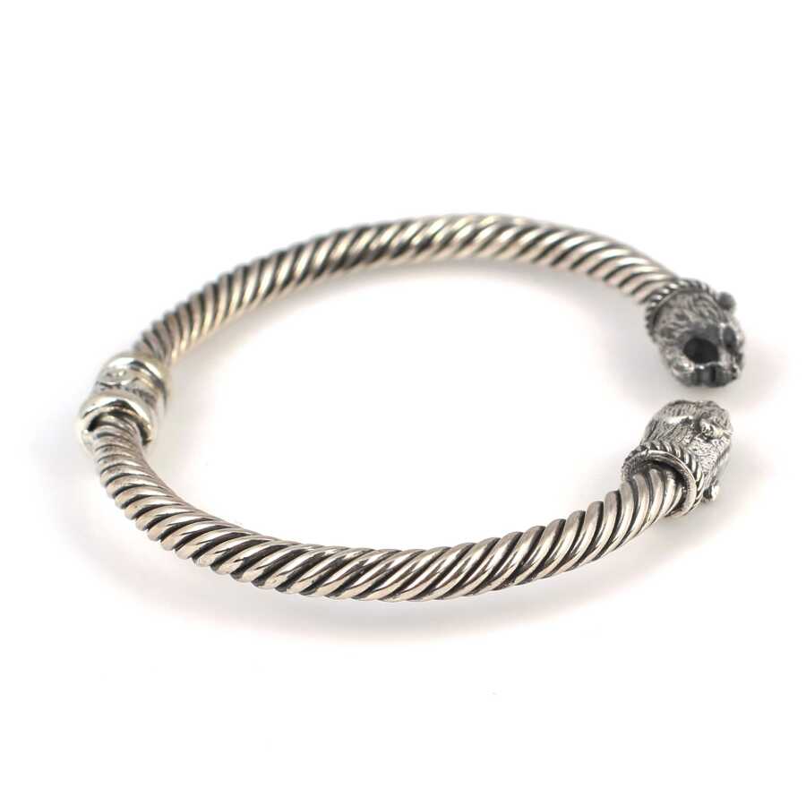 Sterling Silver Men's Bracelet - Twisted Bear Head Spring Design