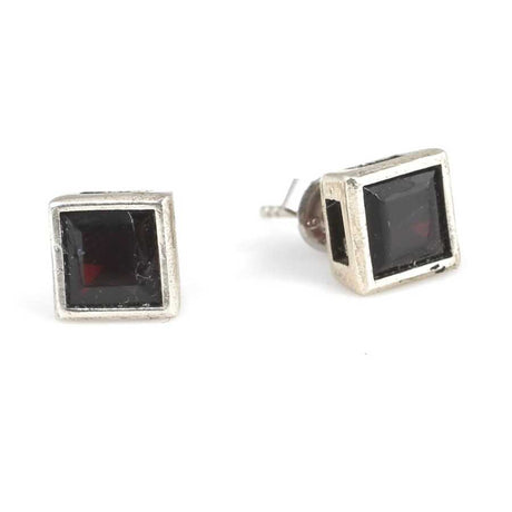 925 Sterling Silver Garnet Square Stud Earrings - Elegant Everyday