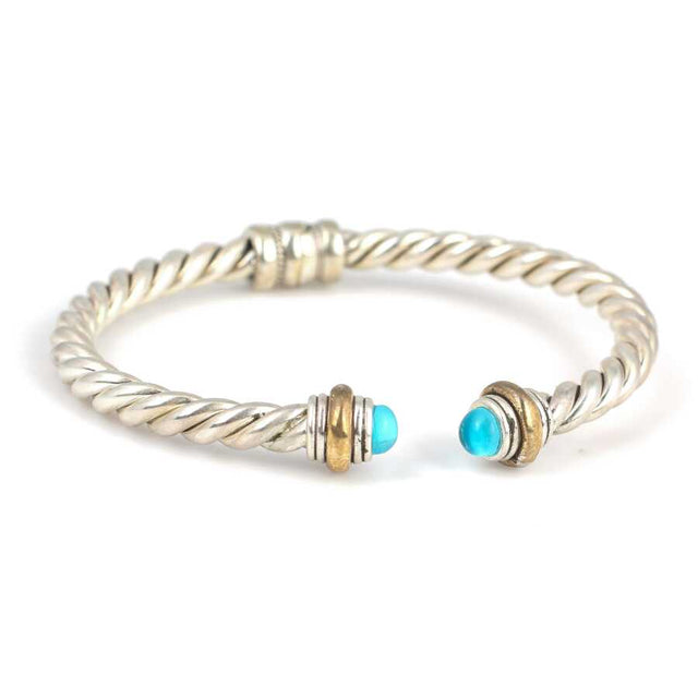 Premium 925 Sterling Silver Aquamarine Twisted Men's Bracelet