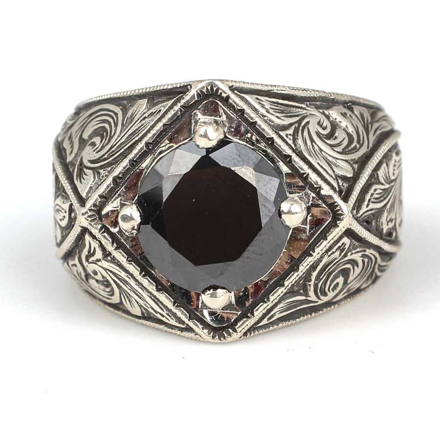 Premium 925 Sterling Silver Onyx Square Corner Men's Ring