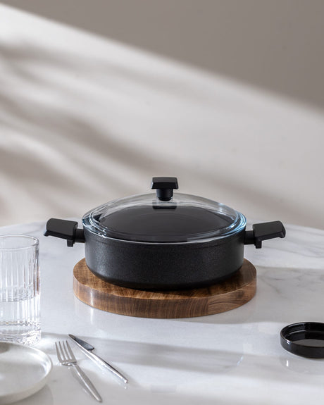 Titanium Non-Stick Shallow Casserole Pot, Black, 26 cm