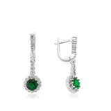 Dangle Earrings - Silver-Tone Green Zirconia Halo Drop