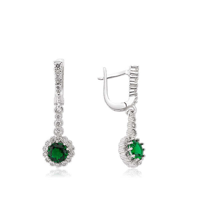 Dangle Earrings - Silver-Tone Green Zirconia Halo Drop