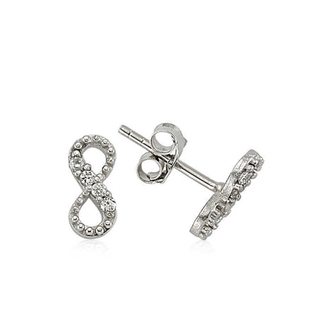 Stud Earrings - Sterling Silver Sparkling Infinity Design