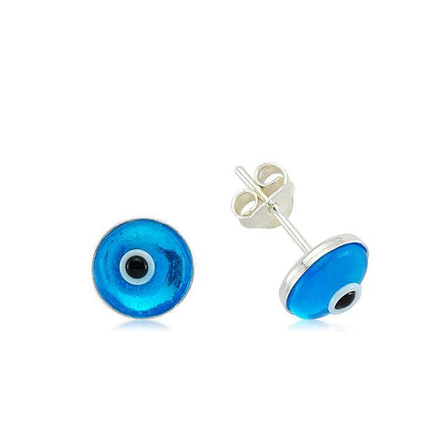 Sterling Silver Evil Eye Stud Earrings - Dainty Protection Charm