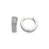 Sterling Silver Huggie Hoop Earrings - Dazzling Pave Double Row