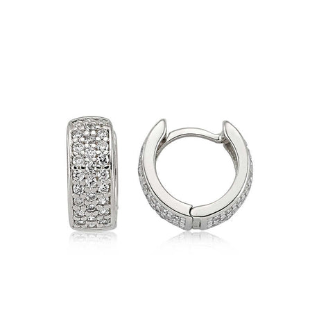 Sterling Silver - Dainty Pave White Stone Huggie Hoop Earrings