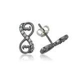 Stud Earrings - Oxidized Sterling Silver Heart Infinity Zirconia
