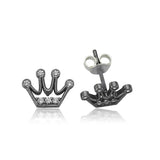 Stud Earrings - Sterling Silver Dainty Crown with Sparkle