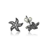 Stud Earrings - Oxidized Sterling Silver Starfish & Sparkling CZ