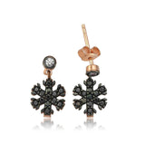 Rose Gold-Tone Snowflake Dangle Stud Earrings with Black & White Zirconia