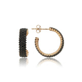 Hoop Earrings - Rose Gold-Tone Sterling Silver Triple-Row Black Zirconia