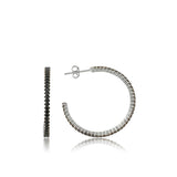 Hoop Earrings - Sterling Silver Black Gemstone Full Eternity