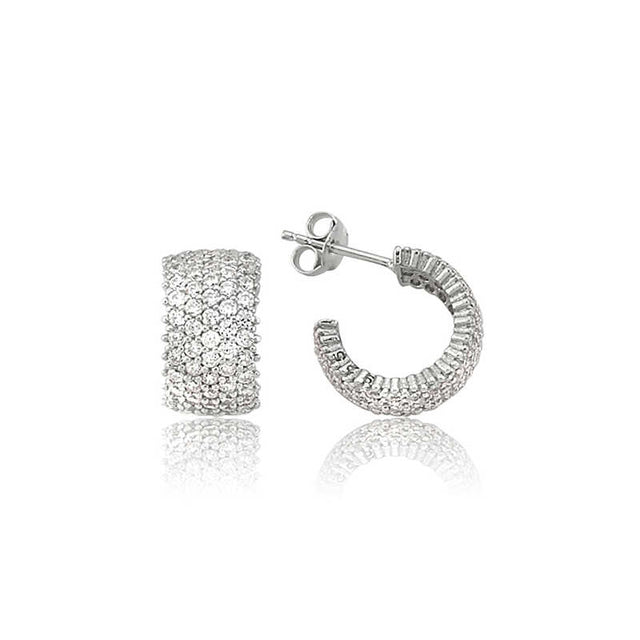 Sterling Silver - Five-Row Pave Zircon Huggie Earrings